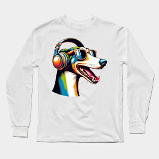 Smiling Saluki DJ Enjoys Beats in Japanese Art Long Sleeve T-Shirt